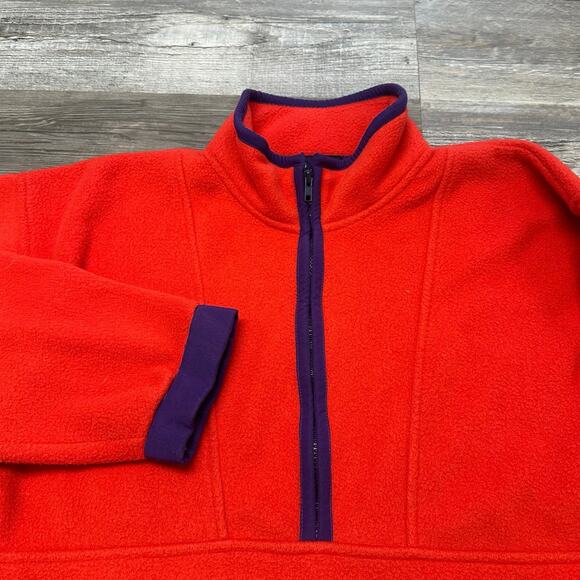 Vintage 90s Gap Arctic Light Fleece Red Purple Mens L 1/2 Zip Mock Neck Pullover - Picture 1 of 8